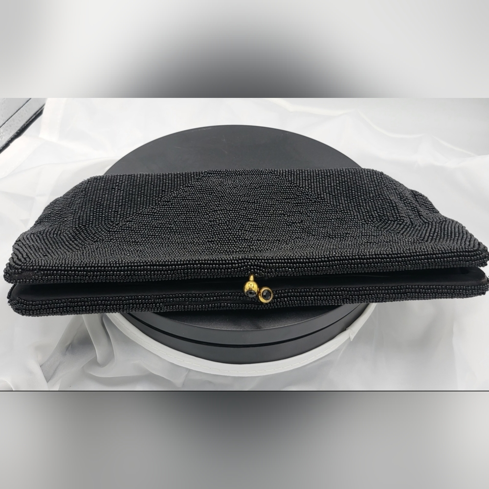 **SOLD Vintage Black Beaded Evening Bag Clutch Mini Bag or maxi clutch - Picture 3 of 4